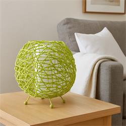 Lámpara de mesa RATTAN Ratán Verde Pantalla Interior Blanca