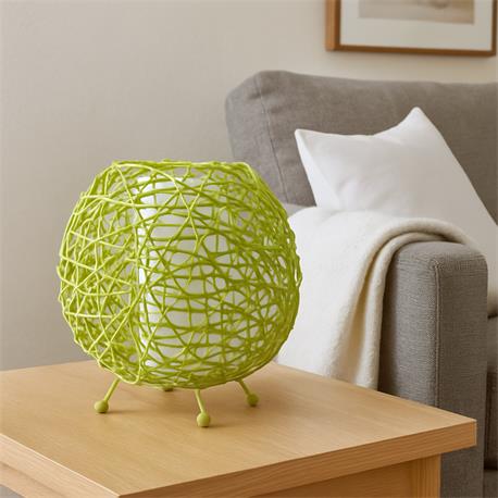 Lámpara de mesa RATTAN Ratán Verde Pantalla Interior Blanca