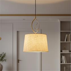 Lámpara de Techo CLARA Forja Oro Rafia Natural 1 Luz