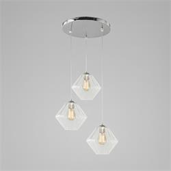Lámpara Plafón BIRGITTA Cromo Cristal Trans. Canelado 3Luz