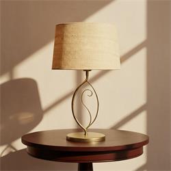 Lámpara de Mesa CLARA Forja Oro Rafia Natural 1 Luz