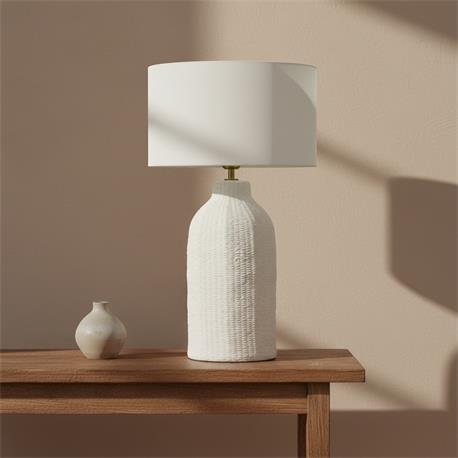 Lámpara de Mesa ELSA Cerámica Blanca Pantalla Lino