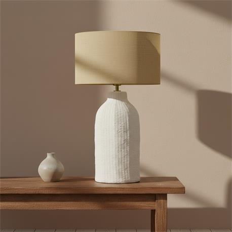 Lámpara de Mesa ELSA Cerámica Blanca Pantalla Yute