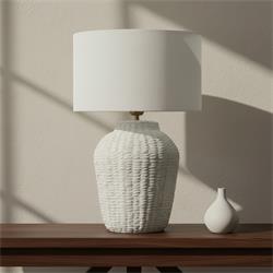 Lámpara de Mesa ARANCHA Cerámica Blanca Pantalla Lino