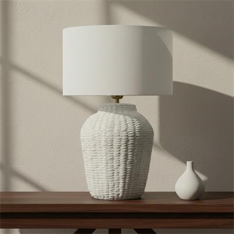 Lámpara de Mesa ARANCHA Cerámica Blanca Pantalla Lino