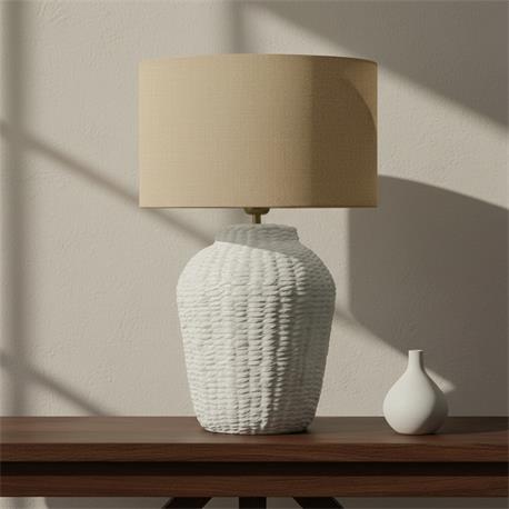 Lámpara de Mesa ARANCHA Cerámica Blanca Pantalla Yute