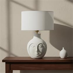 Lámpara de Mesa GEMMA Cerámica Blanca Pantalla Lino