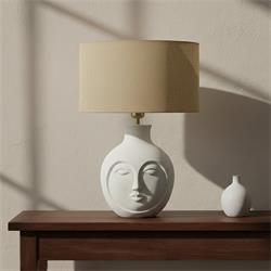 Lámpara de Mesa GEMMA Cerámica Blanca Pantalla Yute