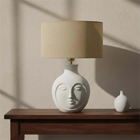 Lámpara de Mesa GEMMA Cerámica Blanca Pantalla Yute