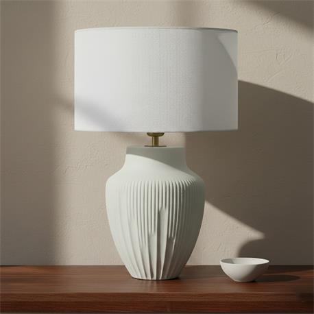 Lámpara de Mesa MELISA Cerámica Blanca Pantalla Lino