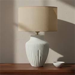 Lámpara de Mesa MELISA Cerámica Blanca Pantalla Yute