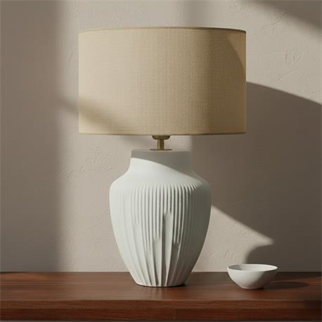 Lámpara de Mesa MELISA Cerámica Blanca Pantalla Yute