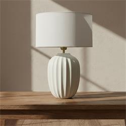 Lámpara de Mesa BEATRIZ Cerámica Blanca Pantalla Lino