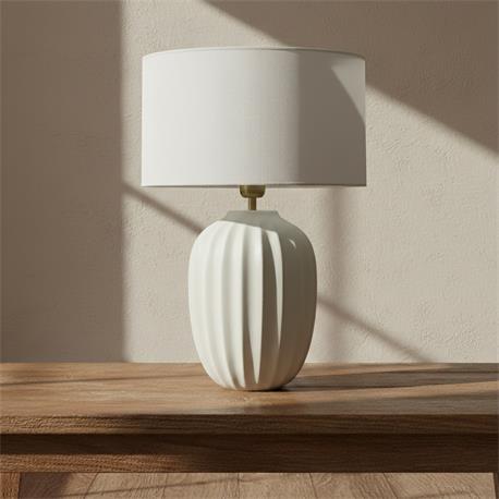 Lámpara de Mesa BEATRIZ Cerámica Blanca Pantalla Lino