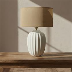 Lámpara de Mesa BEATRIZ Cerámica Blanca Pantalla Yute