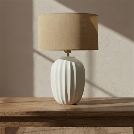 Lámpara de Mesa BEATRIZ Cerámica Blanca Pantalla Yute