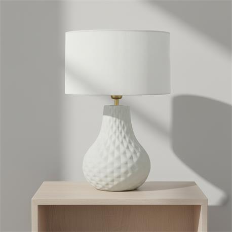 Lámpara de Mesa ALONDRA Cerámica Blanca Pantalla Lino
