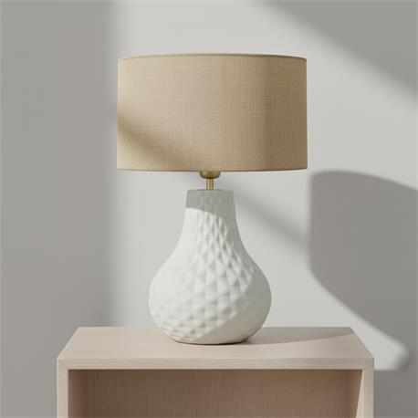 Lámpara de Mesa ALONDRA Cerámica Blanca Pantalla Yute