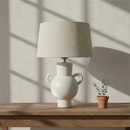 Lámpara de Mesa MENCÍA Cerámica Blanca Pantalla Lino