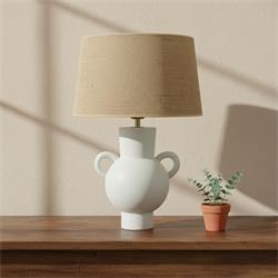 Lámpara de Mesa MENCÍA Cerámica Blanca Pantalla Yute Natural