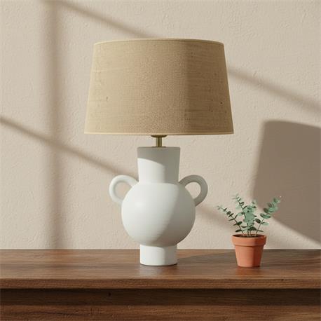 Lámpara de Mesa MENCÍA Cerámica Blanca Pantalla Yute Natural