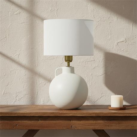 Lámpara de Mesa ELVIRA Cerámica Blanca Pantalla Lino