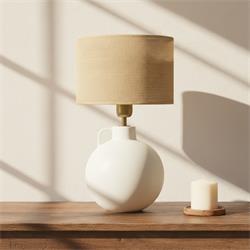 Lámpara de Mesa ELVIRA Cerámica Blanca Pantalla Yute