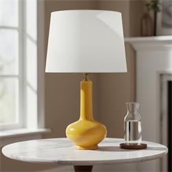 Lámpara de Mesa BELL Cerámica Amarilla Pantalla Blanca