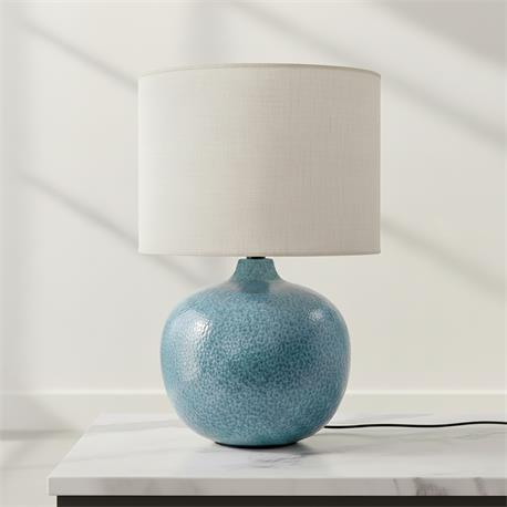 Lámpara de Mesa GIANIRA Cerámica Azul Pantalla Lino Beige