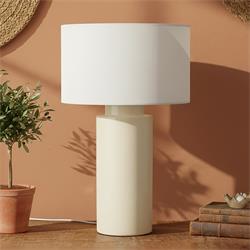 Lámpara de Mesa ALBERT Cerámica Beige Pantalla Blanca
