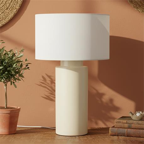 Lámpara de Mesa ALBERT Cerámica Beige Pantalla Blanca