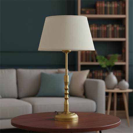 Lámpara de Mesa SONIA Peq. Metal Oro Pantalla Oval Blanca