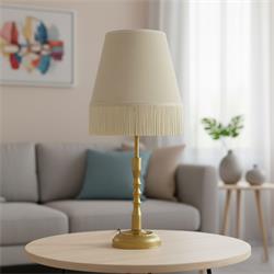 Lámpara de Mesa SONIA Peq. Metal Oro Pantalla Beige Flecos