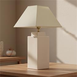 Lámpara de Mesa ALBA Cerámica Gris Pantalla Beige