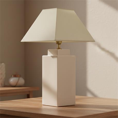 Lámpara de Mesa ALBA Cerámica Gris Pantalla Beige