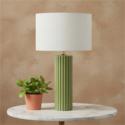 Lámpara de Mesa TRIANA Cerámica Verde Pantalla Blanca