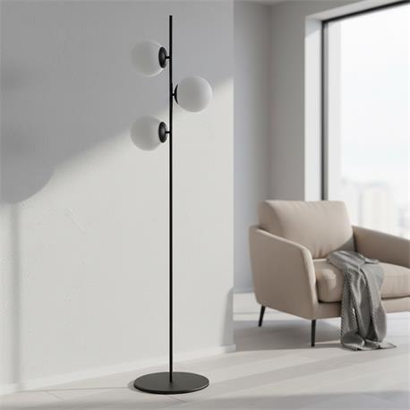 Lámpara Pie de Salón ANABEL Negro 3 luces C/T Blanca
