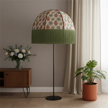 Lámpara Pie de Salón MARCELA Flores Yute Beige Flecos Verde