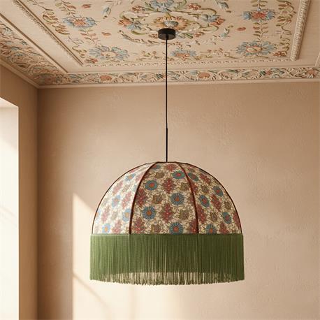 Lámpara de Techo MARCELA Flores Yute Beige Flecos Verde D70