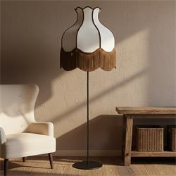 Lámpara Pie de Salón SANCHICA Pantalla Blanca Flecos Marrón