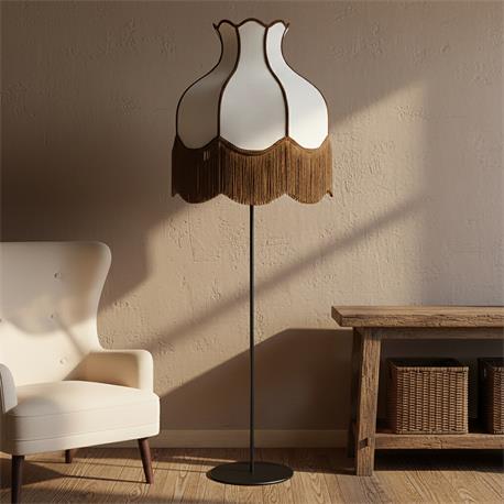 Lámpara Pie de Salón SANCHICA Pantalla Blanca Flecos Marrón