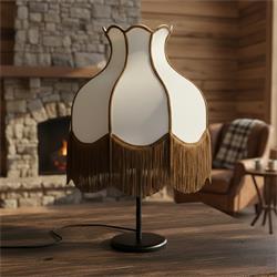 Lámpara de Mesa SANCHICA Pantalla Blanca Flecos Marrones