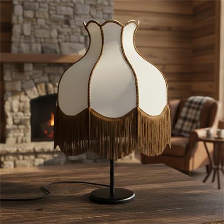 Lámpara de Mesa SANCHICA Pantalla Blanca Flecos Marrones