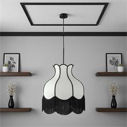 Lámpara de Techo SANCHICA Pantalla Blanca Flecos Negros D40