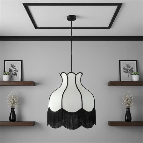 Lámpara de Techo SANCHICA Pantalla Blanca Flecos Negros D40