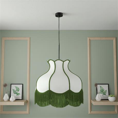 Lámpara de Techo SANCHICA Pantalla Blanca Flecos Verde D50