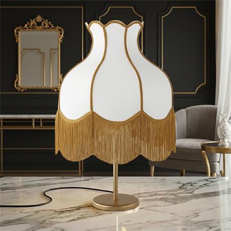 Lámpara de Mesa SANCHICA C/P Blanca Flecos Dorados Base Oro