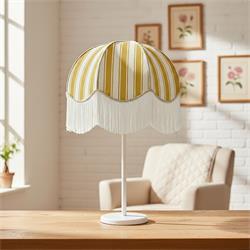 Lámpara de Mesa LEOCADIA Pantalla Amarilla Fleco Blancos
