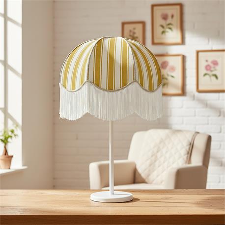Lámpara de Mesa LEOCADIA Pantalla Amarilla Fleco Blancos