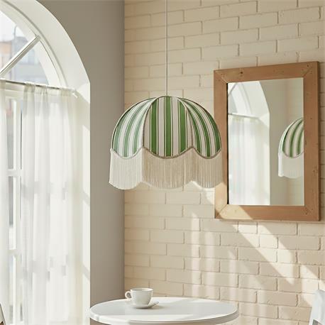 Lámpara de Techo LEOCADIA Pantalla Verde Flecos Blancos D40